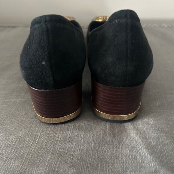 Black Tori Burch Suede Square Heel Pumps - Picture 3 of 4